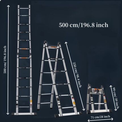 Échelle Télescopique Multifonction 5M – Aluminium Renforcé, Compacte & Pliable